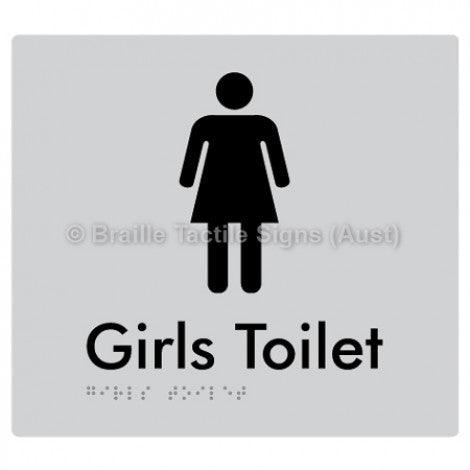 Braille Sign Girls Toilet - Braille Tactile Signs (Aust) - BTS45n-slv - Fully Custom Signs - Fast Shipping - High Quality - Australian Made &amp; Owned