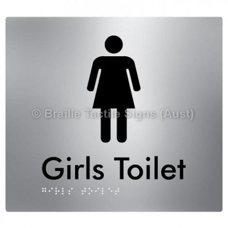 Braille Sign Girls Toilet - Braille Tactile Signs (Aust) - BTS45n-aliS - Fully Custom Signs - Fast Shipping - High Quality - Australian Made &amp; Owned