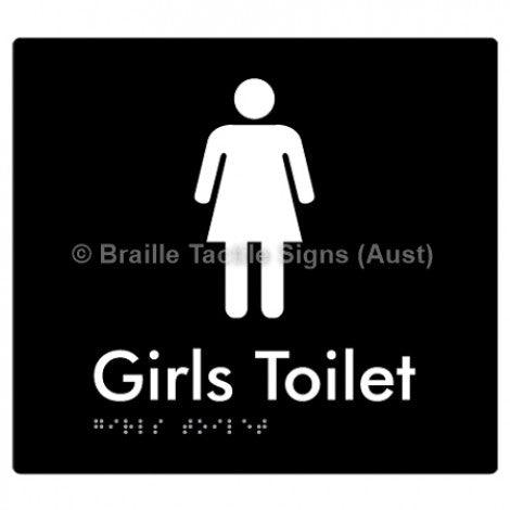 Braille Sign Girls Toilet - Braille Tactile Signs (Aust) - BTS45n-blk - Fully Custom Signs - Fast Shipping - High Quality - Australian Made &amp; Owned