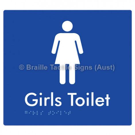 Braille Sign Girls Toilet - Braille Tactile Signs (Aust) - BTS45n-blu - Fully Custom Signs - Fast Shipping - High Quality - Australian Made &amp; Owned