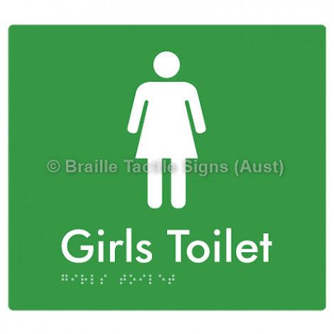 Braille Sign Girls Toilet - Braille Tactile Signs (Aust) - BTS45n-grn - Fully Custom Signs - Fast Shipping - High Quality - Australian Made &amp; Owned