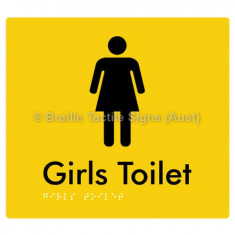 Braille Sign Girls Toilet - Braille Tactile Signs (Aust) - BTS45n-yel - Fully Custom Signs - Fast Shipping - High Quality - Australian Made &amp; Owned