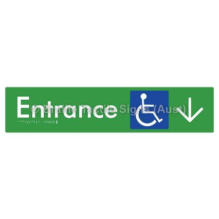 Braille Sign Accessible Entry w/ Large Arrow: - Braille Tactile Signs (Aust) - BTS59->D-grn - Fully Custom Signs - Fast Shipping - High Quality - Australian Made &amp; Owned