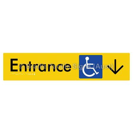 Braille Sign Accessible Entry w/ Large Arrow: - Braille Tactile Signs (Aust) - BTS59->D-yel - Fully Custom Signs - Fast Shipping - High Quality - Australian Made &amp; Owned