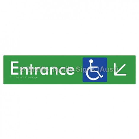 Braille Sign Accessible Entry w/ Large Arrow: DL - Braille Tactile Signs (Aust) - BTS59->DL-grn - Fully Custom Signs - Fast Shipping - High Quality - Australian Made &amp; Owned