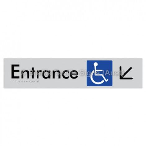 Braille Sign Accessible Entry w/ Large Arrow: DL - Braille Tactile Signs (Aust) - BTS59->DL-slv - Fully Custom Signs - Fast Shipping - High Quality - Australian Made &amp; Owned