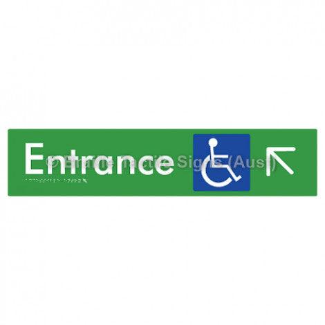 Braille Sign Accessible Entry w/ Large Arrow: UL - Braille Tactile Signs (Aust) - BTS59->UL-grn - Fully Custom Signs - Fast Shipping - High Quality - Australian Made &amp; Owned