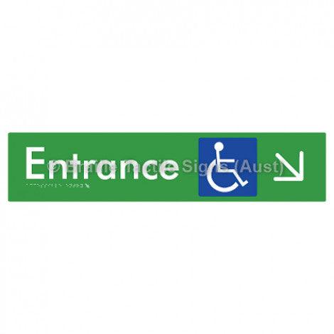 Braille Sign Accessible Entry w/ Large Arrow: DR - Braille Tactile Signs (Aust) - BTS59->DR-grn - Fully Custom Signs - Fast Shipping - High Quality - Australian Made &amp; Owned