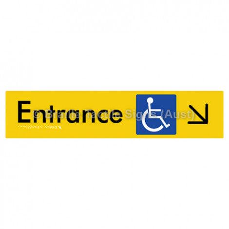 Braille Sign Accessible Entry w/ Large Arrow: DR - Braille Tactile Signs (Aust) - BTS59->DR-yel - Fully Custom Signs - Fast Shipping - High Quality - Australian Made &amp; Owned