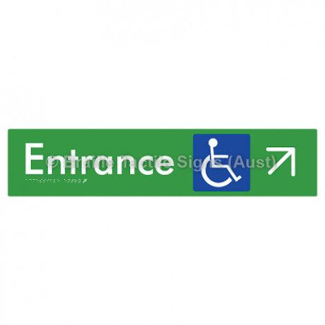 Braille Sign Accessible Entry w/ Large Arrow: UR - Braille Tactile Signs (Aust) - BTS59->UR-grn - Fully Custom Signs - Fast Shipping - High Quality - Australian Made &amp; Owned