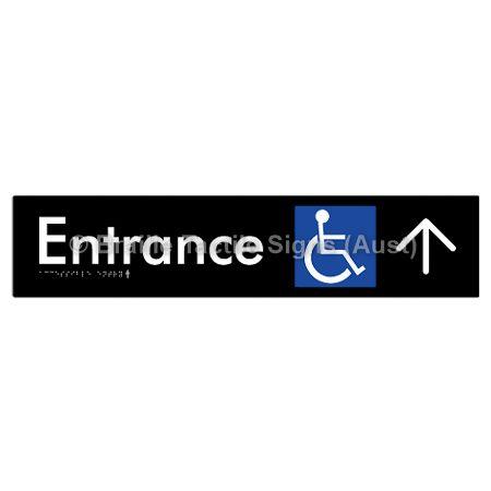 Braille Sign Accessible Entry w/ Large Arrow: - Braille Tactile Signs (Aust) - BTS59->U-blk - Fully Custom Signs - Fast Shipping - High Quality - Australian Made &amp; Owned