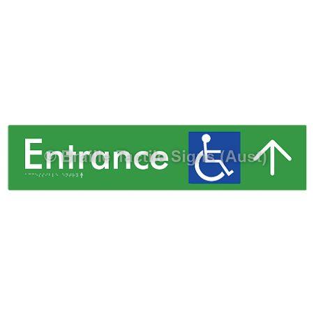 Braille Sign Accessible Entry w/ Large Arrow: - Braille Tactile Signs (Aust) - BTS59->U-grn - Fully Custom Signs - Fast Shipping - High Quality - Australian Made &amp; Owned