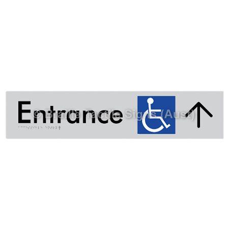 Braille Sign Accessible Entry w/ Large Arrow: - Braille Tactile Signs (Aust) - BTS59->U-slv - Fully Custom Signs - Fast Shipping - High Quality - Australian Made &amp; Owned