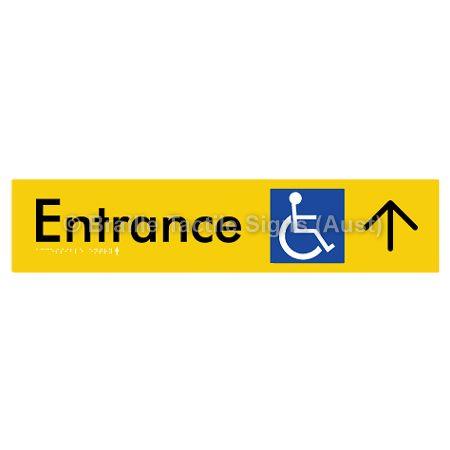 Braille Sign Accessible Entry w/ Large Arrow: - Braille Tactile Signs (Aust) - BTS59->U-yel - Fully Custom Signs - Fast Shipping - High Quality - Australian Made &amp; Owned