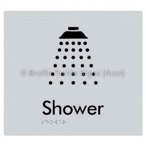 Braille Sign Shower - Braille Tactile Signs (Aust) - BTS63-slv - Fully Custom Signs - Fast Shipping - High Quality - Australian Made &amp; Owned
