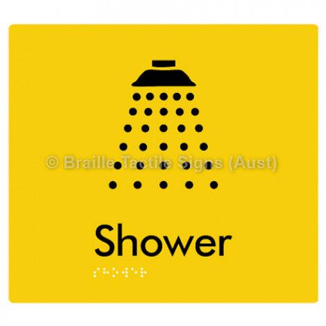 Braille Sign Shower - Braille Tactile Signs (Aust) - BTS63-yel - Fully Custom Signs - Fast Shipping - High Quality - Australian Made &amp; Owned