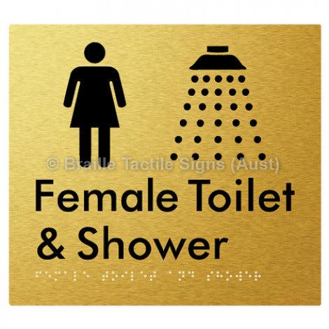 Braille Sign Female Toilet and Shower - Braille Tactile Signs (Aust) - BTS65n-aliG - Fully Custom Signs - Fast Shipping - High Quality - Australian Made &amp; Owned