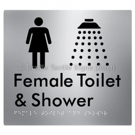 Braille Sign Female Toilet and Shower - Braille Tactile Signs (Aust) - BTS65n-aliS - Fully Custom Signs - Fast Shipping - High Quality - Australian Made &amp; Owned