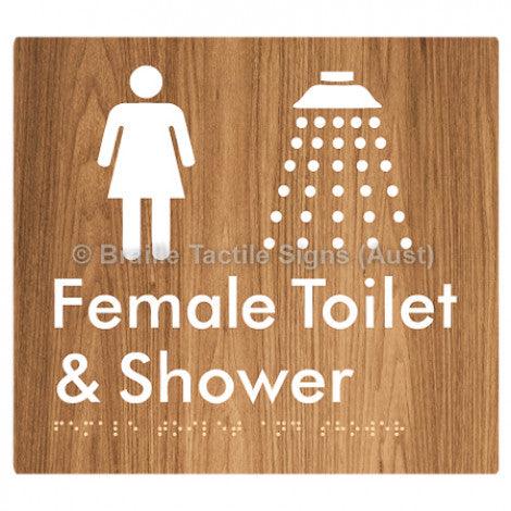 Braille Sign Female Toilet and Shower - Braille Tactile Signs (Aust) - BTS65n-wdg - Fully Custom Signs - Fast Shipping - High Quality - Australian Made &amp; Owned