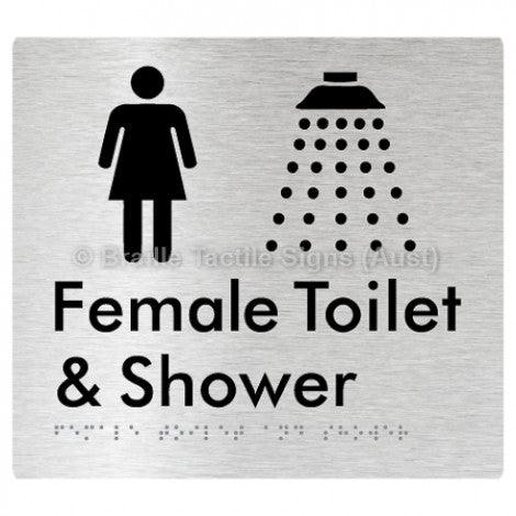 Braille Sign Female Toilet and Shower - Braille Tactile Signs (Aust) - BTS65n-aliB - Fully Custom Signs - Fast Shipping - High Quality - Australian Made &amp; Owned