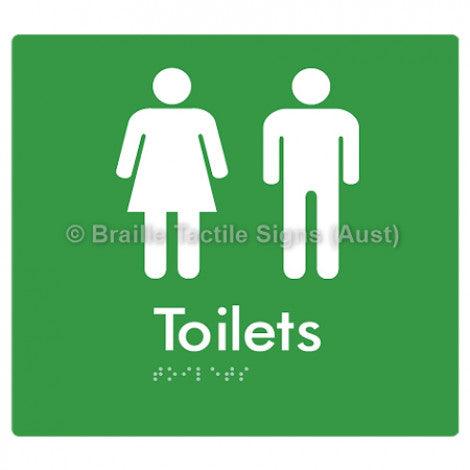Braille Sign Toilets - Braille Tactile Signs (Aust) - BTS68-grn - Fully Custom Signs - Fast Shipping - High Quality - Australian Made &amp; Owned