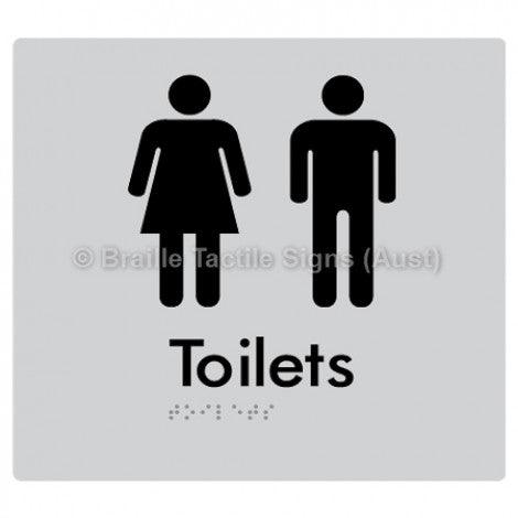 Braille Sign Toilets - Braille Tactile Signs (Aust) - BTS68-slv - Fully Custom Signs - Fast Shipping - High Quality - Australian Made &amp; Owned