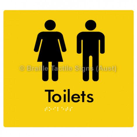 Braille Sign Toilets - Braille Tactile Signs (Aust) - BTS68-yel - Fully Custom Signs - Fast Shipping - High Quality - Australian Made &amp; Owned