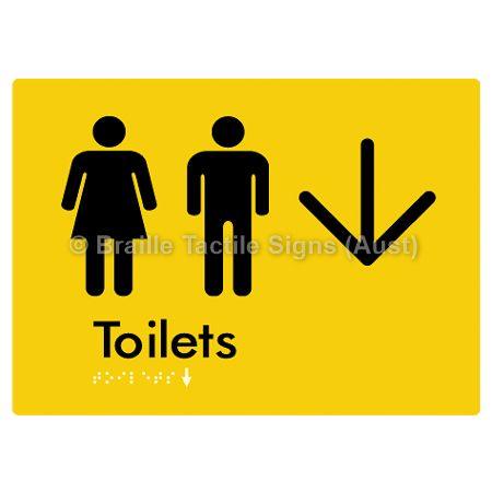 Braille Sign Toilets w/ Large Arrow: - Braille Tactile Signs (Aust) - BTS68->D-yel - Fully Custom Signs - Fast Shipping - High Quality - Australian Made &amp; Owned