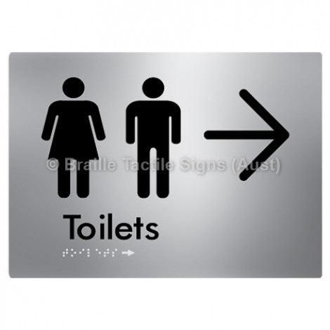 Braille Sign Toilets w/ Large Arrow: - Braille Tactile Signs (Aust) - BTS68->L-blu - Fully Custom Signs - Fast Shipping - High Quality - Australian Made &amp; Owned