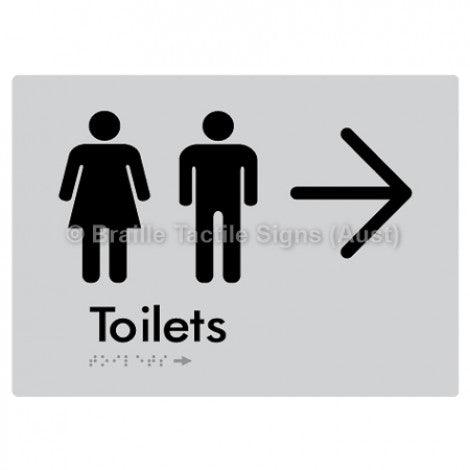 Braille Sign Toilets w/ Large Arrow: - Braille Tactile Signs (Aust) - BTS68->L-blu - Fully Custom Signs - Fast Shipping - High Quality - Australian Made &amp; Owned