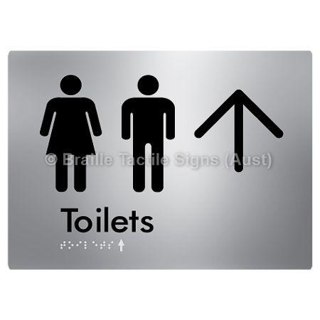 Braille Sign Toilets w/ Large Arrow: - Braille Tactile Signs (Aust) - BTS68->U-aliS - Fully Custom Signs - Fast Shipping - High Quality - Australian Made &amp; Owned