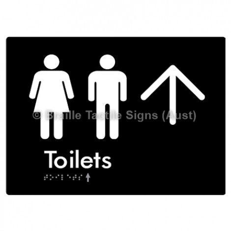Braille Sign Toilets w/ Large Arrow: - Braille Tactile Signs (Aust) - BTS68->L-blu - Fully Custom Signs - Fast Shipping - High Quality - Australian Made &amp; Owned