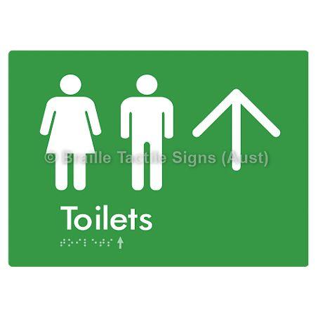 Braille Sign Toilets w/ Large Arrow: - Braille Tactile Signs (Aust) - BTS68->U-grn - Fully Custom Signs - Fast Shipping - High Quality - Australian Made &amp; Owned