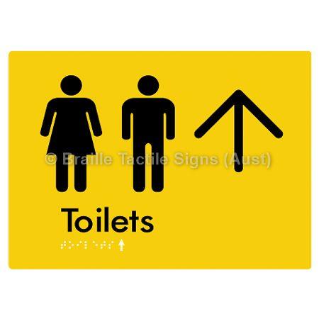 Braille Sign Toilets w/ Large Arrow: - Braille Tactile Signs (Aust) - BTS68->U-yel - Fully Custom Signs - Fast Shipping - High Quality - Australian Made &amp; Owned