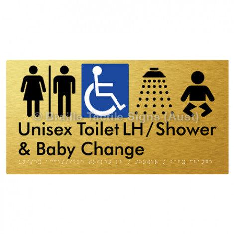 Braille Sign Unisex Accessible Toilet LH / Shower / Baby Change w/ Air Lock - Braille Tactile Signs (Aust) - BTS83LHn-AL-aliG - Fully Custom Signs - Fast Shipping - High Quality - Australian Made &amp; Owned