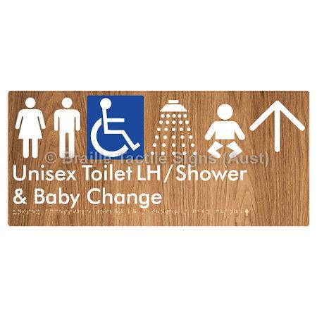 Braille Sign Unisex Accessible Toilet LH / Shower / Baby Change w/ Large Arrow: - Braille Tactile Signs (Aust) - BTS83LHn->U-wdg - Fully Custom Signs - Fast Shipping - High Quality - Australian Made &amp; Owned