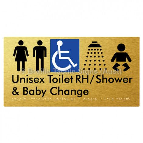 Braille Sign Unisex Accessible Toilet RH / Shower / Baby Change - Braille Tactile Signs (Aust) - BTS83RHn-aliG - Fully Custom Signs - Fast Shipping - High Quality - Australian Made &amp; Owned