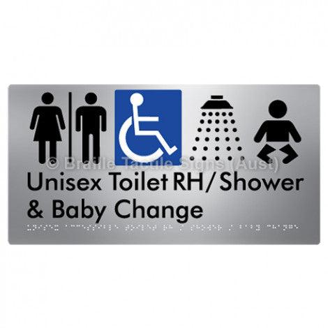 Braille Sign Unisex Accessible Toilet RH / Shower / Baby Change w/ Air Lock - Braille Tactile Signs (Aust) - BTS83RHn-AL-aliS - Fully Custom Signs - Fast Shipping - High Quality - Australian Made &amp; Owned