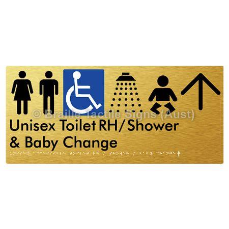 Braille Sign Unisex Accessible Toilet RH / Shower / Baby Change w/ Large Arrow: - Braille Tactile Signs (Aust) - BTS83RHn->U-aliG - Fully Custom Signs - Fast Shipping - High Quality - Australian Made &amp; Owned