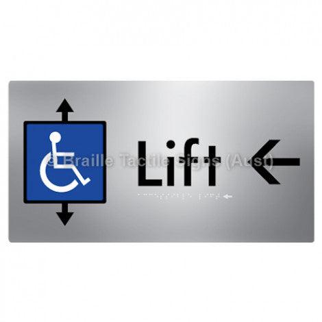 Braille Sign Accessible Lift w/ Large Arrow: L - Braille Tactile Signs (Aust) - BTS96->L-aliS - Fully Custom Signs - Fast Shipping - High Quality - Australian Made &amp; Owned