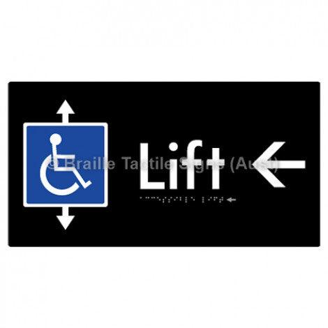 Braille Sign Accessible Lift w/ Large Arrow: L - Braille Tactile Signs (Aust) - BTS96->L-blk - Fully Custom Signs - Fast Shipping - High Quality - Australian Made &amp; Owned