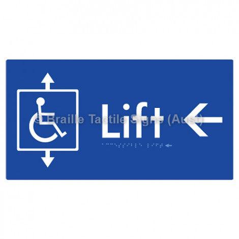 Braille Sign Accessible Lift w/ Large Arrow: L - Braille Tactile Signs (Aust) - BTS96->L-blu - Fully Custom Signs - Fast Shipping - High Quality - Australian Made &amp; Owned