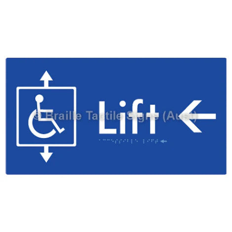 Braille Sign Accessible Lift w/ Large Arrow: L - Braille Tactile Signs (Aust) - BTS96->L-blu - Fully Custom Signs - Fast Shipping - High Quality - Australian Made &amp; Owned