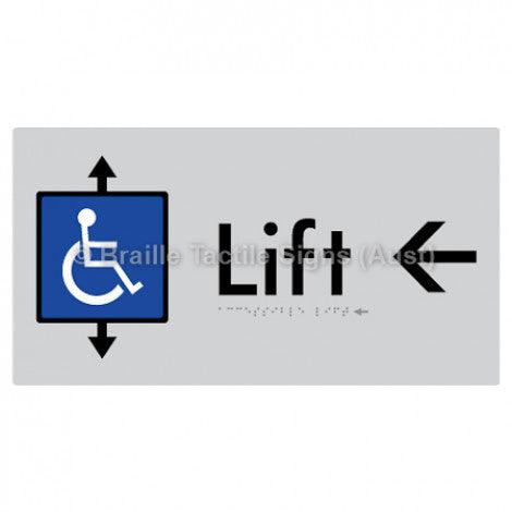 Braille Sign Accessible Lift w/ Large Arrow: L - Braille Tactile Signs (Aust) - BTS96->L-slv - Fully Custom Signs - Fast Shipping - High Quality - Australian Made &amp; Owned