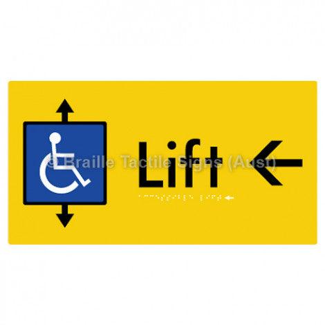 Braille Sign Accessible Lift w/ Large Arrow: L - Braille Tactile Signs (Aust) - BTS96->L-yel - Fully Custom Signs - Fast Shipping - High Quality - Australian Made &amp; Owned