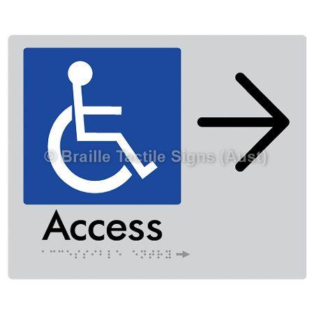 Braille Sign Accessible Entry w/ Large Arrow: - Braille Tactile Signs Aust. - BTS37->R-slv - Custom Signs - Fast Shipping - High Quality - Australian Made &amp; Owned