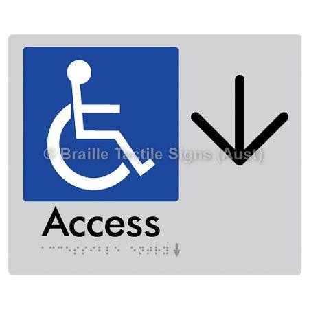 Braille Sign Accessible Entry w/ Large Arrow: - Braille Tactile Signs Aust. - BTS37->D-slv - Custom Signs - Fast Shipping - High Quality - Australian Made &amp; Owned