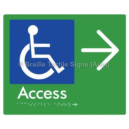 Braille Sign Accessible Entry w/ Large Arrow: - Braille Tactile Signs Aust. - BTS37->R-grn - Custom Signs - Fast Shipping - High Quality - Australian Made &amp; Owned