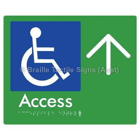 Braille Sign Accessible Entry w/ Large Arrow: - Braille Tactile Signs Aust. - BTS37->U-grn - Custom Signs - Fast Shipping - High Quality - Australian Made &amp; Owned