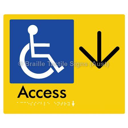 Braille Sign Accessible Entry w/ Large Arrow: - Braille Tactile Signs Aust. - BTS37->D-yel - Custom Signs - Fast Shipping - High Quality - Australian Made &amp; Owned